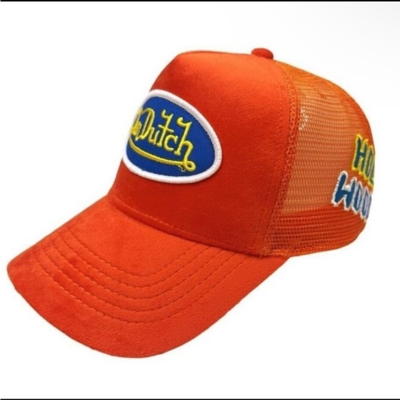 Von Dutch Hollywood Patch Orange VELVET Trucker Hat| Adjustable/Snapback|NEW/NWT main image 8